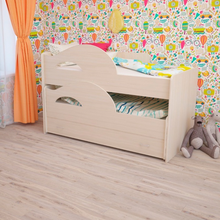 Кровать двухъярусная выкатная Матрешка 800х1600 с ящиком Млечный дуб