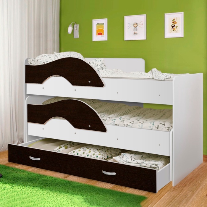 Кровать двухъярусная выкатная Матрешка Венге/белый 800х1600 с ящиком
